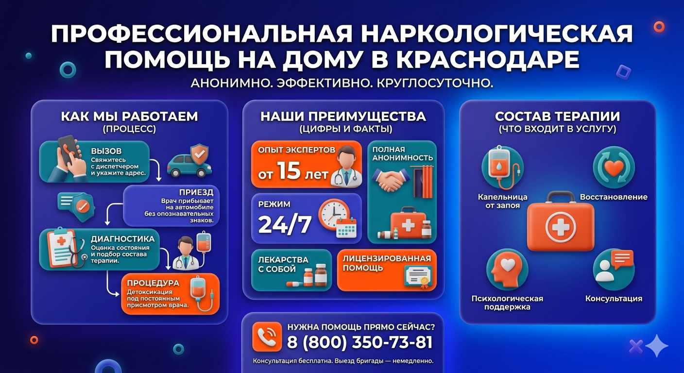 Инфографика о принципах лечения алкоголизма на дому в Смышляевке: этапы вызова нарколога, преимущества анонимной детоксикации и состав медицинской помощи.